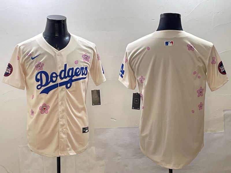 Men Los Angeles Dodgers Blank Cream Sakura Edition 2025 Nike MLB Jersey style 1